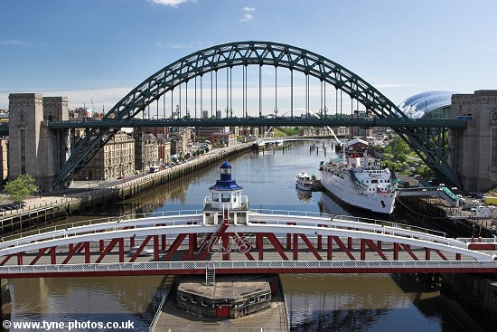 Swing Bridge and Tyne Bridge seen from the High Level Bridge.