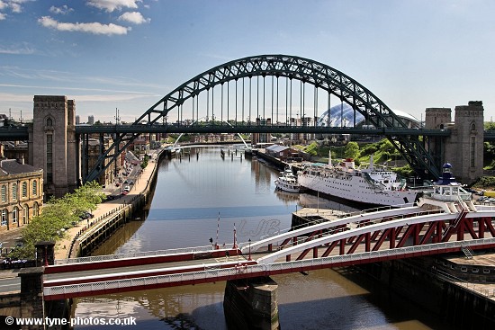 Swing Bridge and Tyne Bridge seen from the High Level Bridge.