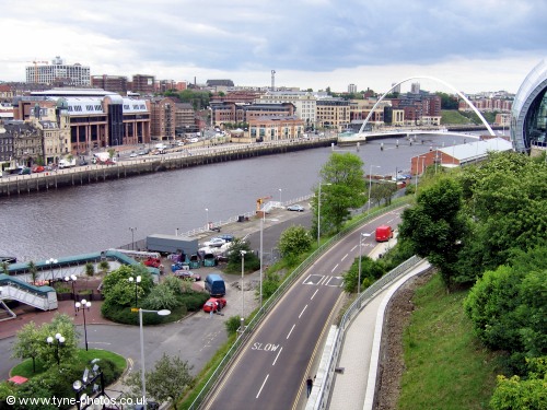 View over the River Tyne towards Newcasle from the Gateshead end of the Tyne Bridge.