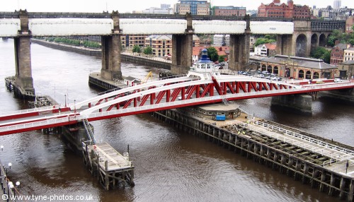 Swing Bridge and High Level Bridge seen from the Gateshead end of the Tyne Bridge.