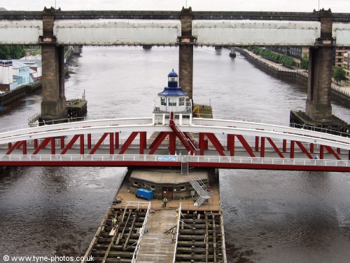 Swing Bridge and High Level Bridge seen from the middle of the Tyne Bridge.