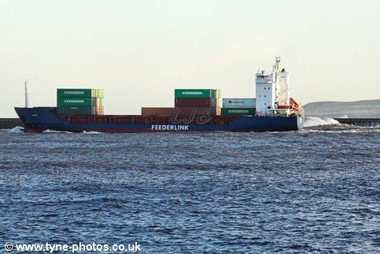 Feederlink cargo ship passing South Shields Pier.
