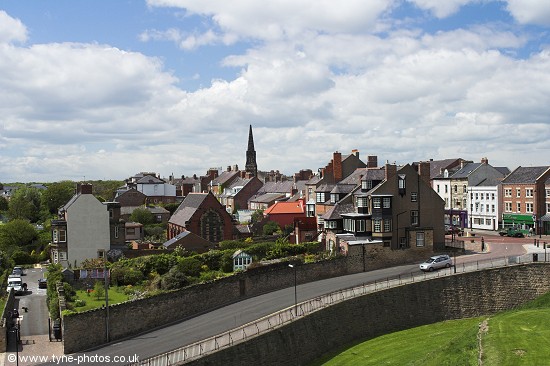 East end of the High Street and road down to the Pier, seen from the walls beside the Castle Gatehouse.